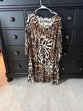 Susan Graver Animal Print Midi Dress in Black and Tan